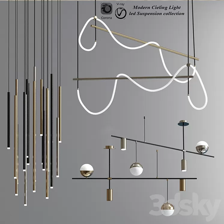 Modern Ceiling Light led Suspension collection 3D Model Modern Ceiling Light led Suspension collection 3D Model