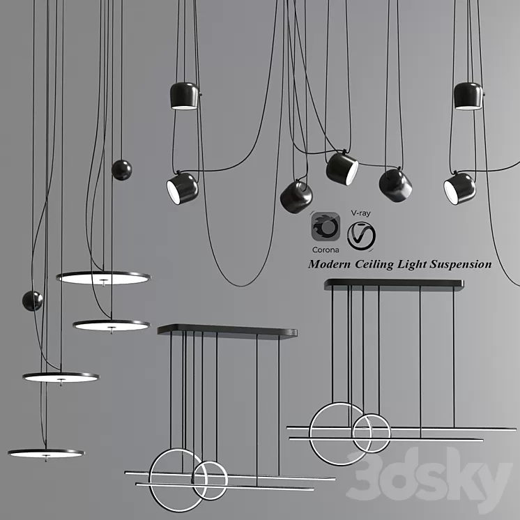 Modern Ceiling Light Suspension Pendant 3D Model Modern Ceiling Light Suspension Pendant 3D Model