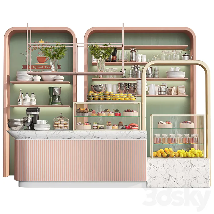 Modern coffee point with sweets 3D Model Free Download