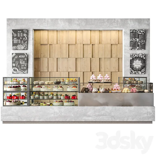 Modern coffee shop with display case with desserts and sweets Free Download