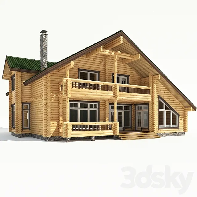 Modern cottage. Log Cabin. 3D Model