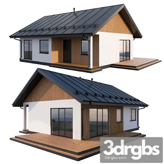 Modern cottage with click seam roof 3D Model Download
