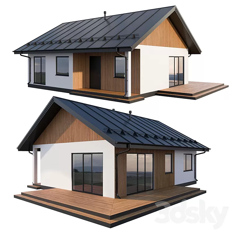 Modern cottage with click seam roof 3D Model
