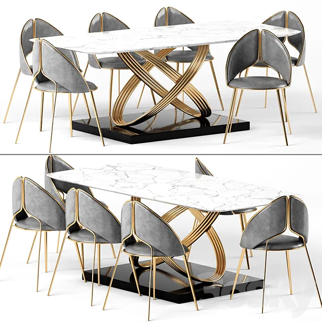 Modern Dining Chair PU Leather Upholstered Stainless Steel Gold Finish Chair 3D Model