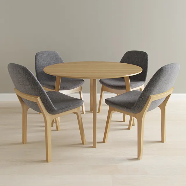 Modern Dining Table + Eiffel Wood Chair 3DModel