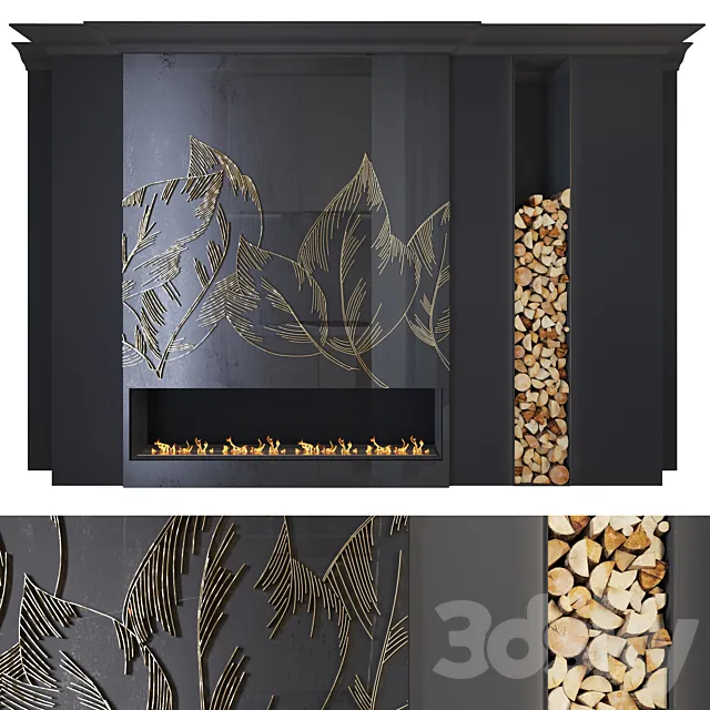 Modern fireplace (leaves1) 3D Model