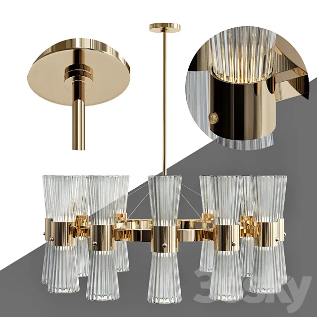 Modern Gold Leaf Murano Glass Chandelier 3DModel Modern Gold Leaf Murano Glass Chandelier 3DModel