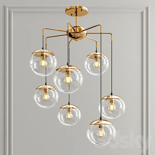 Modern Handcrafted Brass Glass Bubbles Chandelier 3D Model