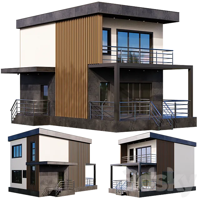 Modern house with terrace and balcony 3D Model