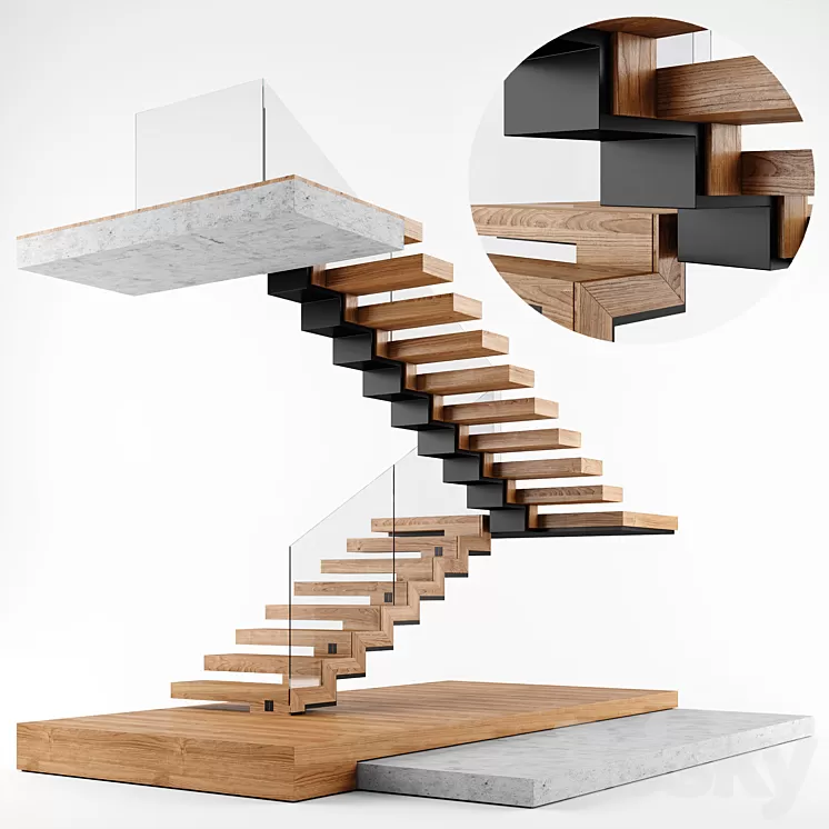 Modern interior stair 02 3D Model Free Download
