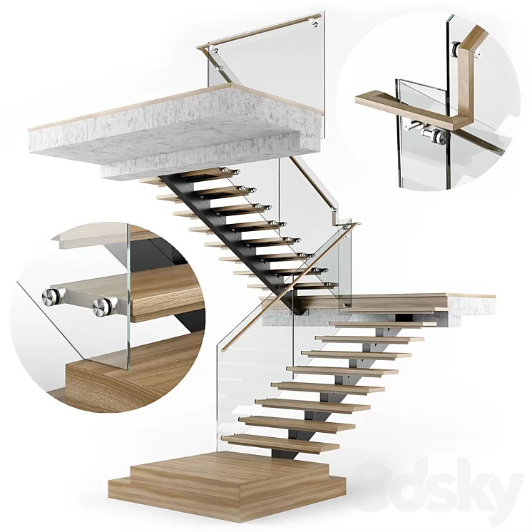 Modern interior stair 07 3D Model