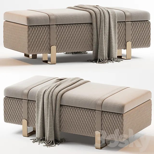 Modern Italian Designer Quilted Leather Ottoman Bench 3DModel Modern Italian Designer Quilted Leather Ottoman Bench 3DModel