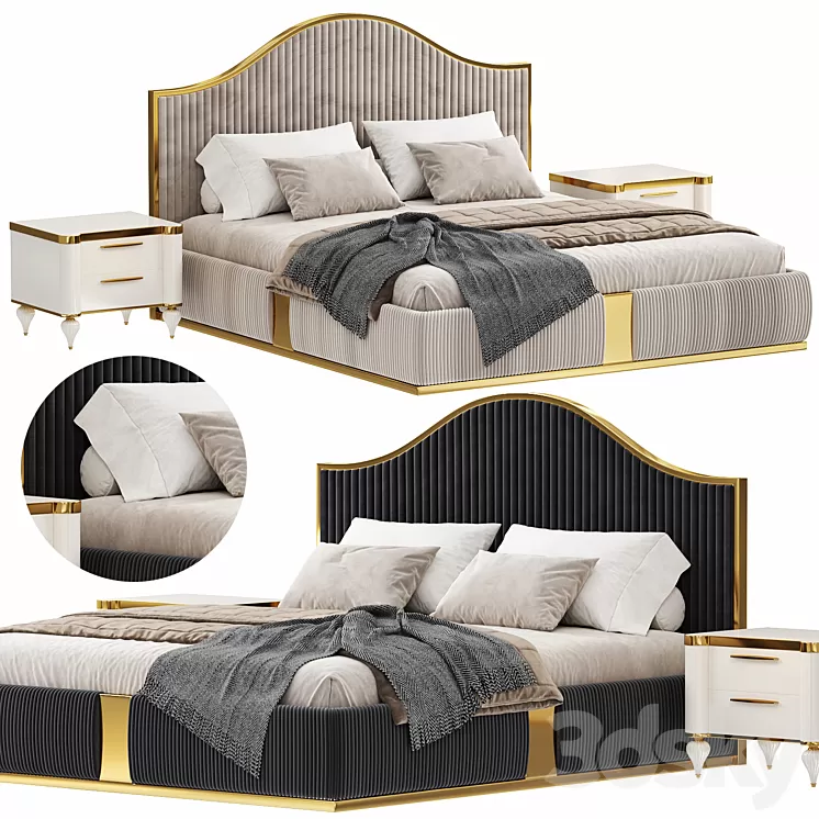 Modern Italian golden luxury bed by Lamoderno 3D Model Free Download