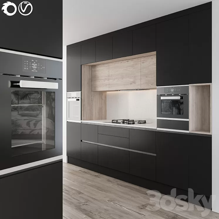 Modern kitchen black 3D Model