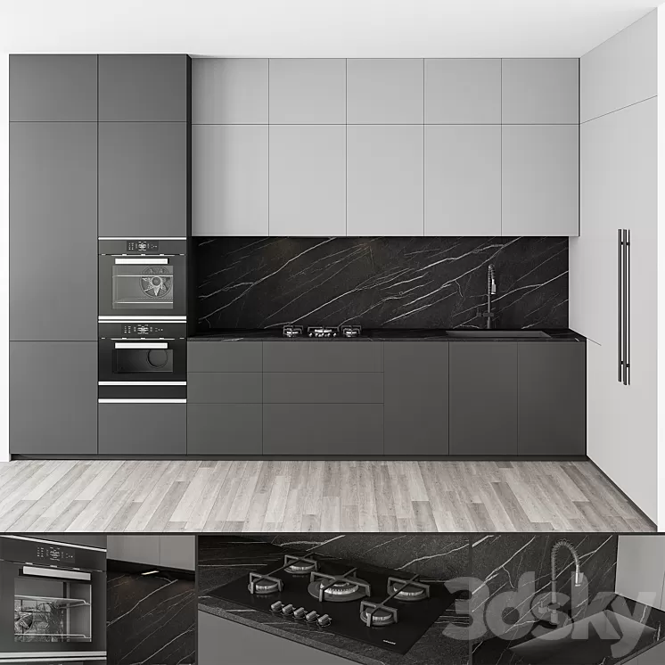 Modern Kitchen Black and White 100 3D Model Free Download