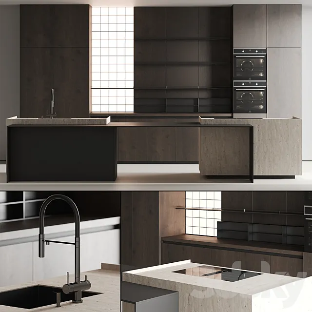 Modern kitchen with island 13 3D Model