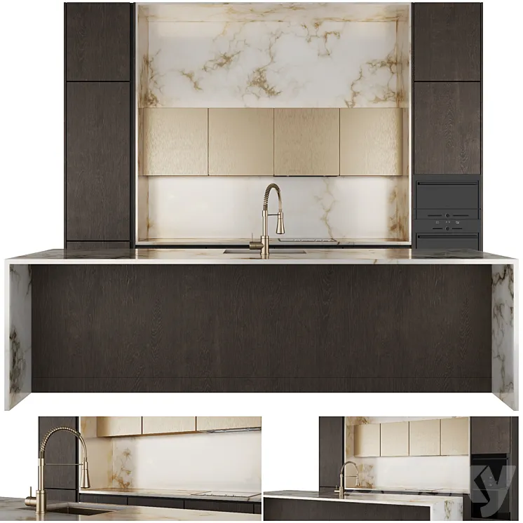 Modern kitchen with island 2 3D Model Free Download