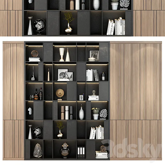 Modern luxury wooden bookshelf GHS-2362 3D Model