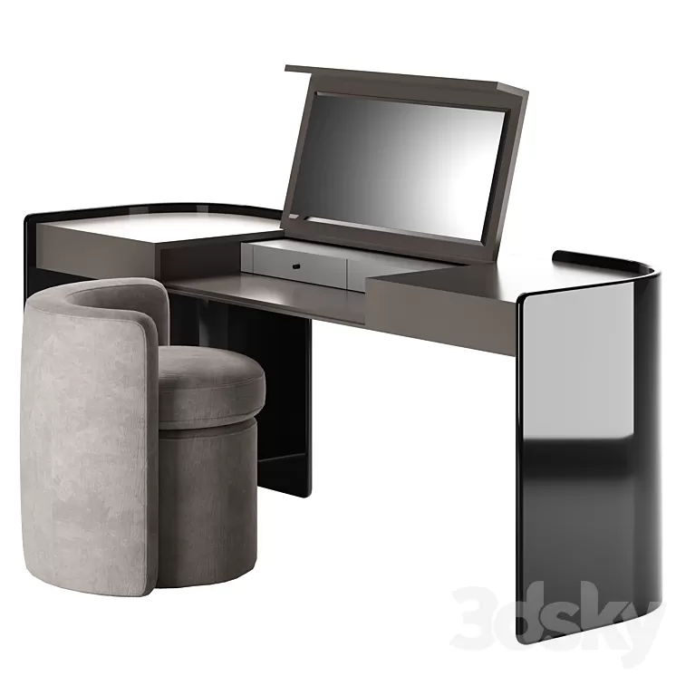 Modern Make Up Table with Pouf 3D Model Free Download