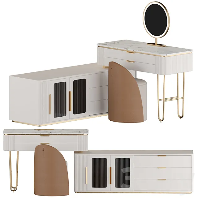 Modern Makeup Vanity with TV Stands LED Mirror L-Shaped Vanity Table 3D Model