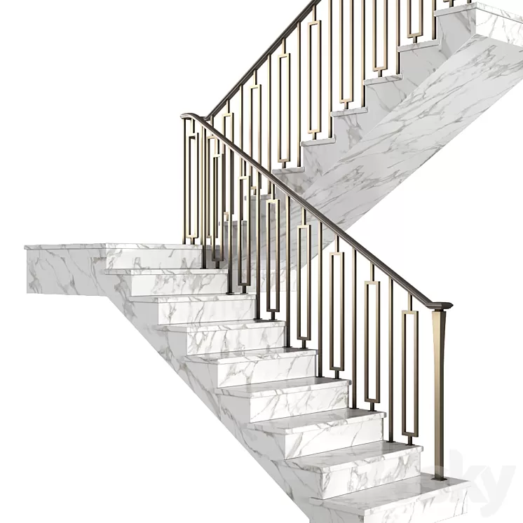 Modern marble  stair staircase in Art Deco style. 3D Model Free Download