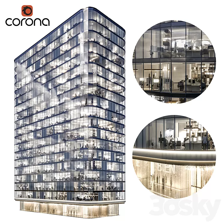 Modern office building 01 3D Model