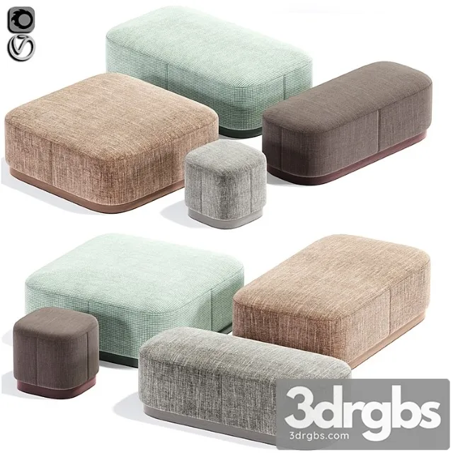Modern pouf set 02 fabric 2 3D Model Download