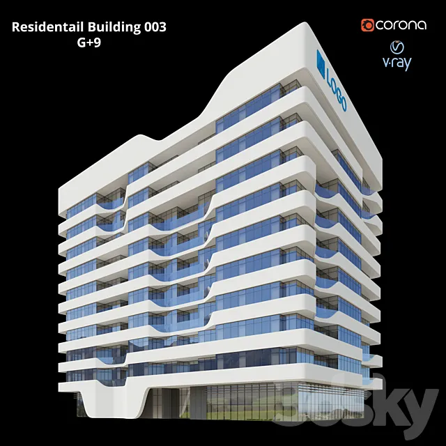 Modern Residential Building 003 _ G + 9 3D Model