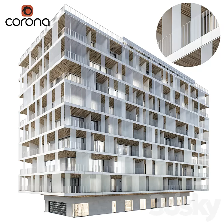 Modern residential building 03 3D Model