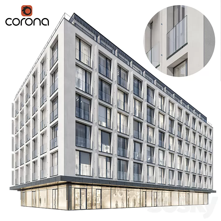 Modern residential building 05 | night 3D Model