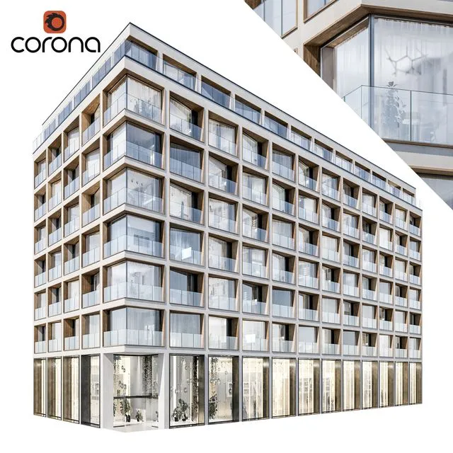 Modern residential building 06 night + interiors 3D Model