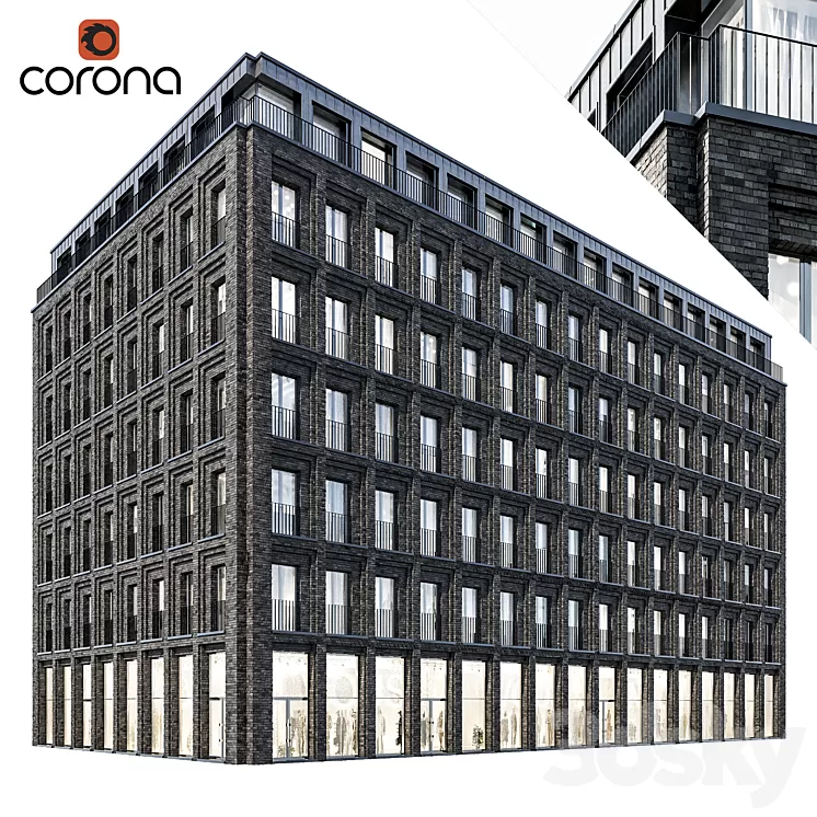 Modern residential building 07 | night + interiors 3D Model