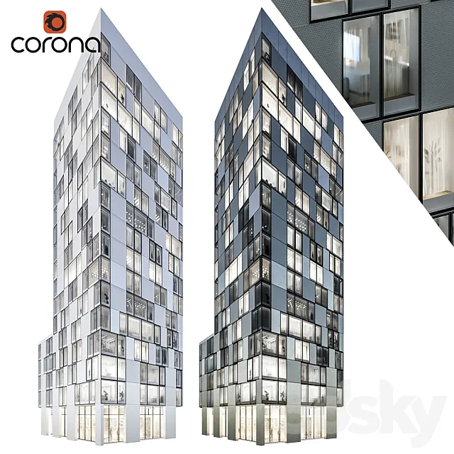 Modern residential building 08 | night + interiors 3DModel