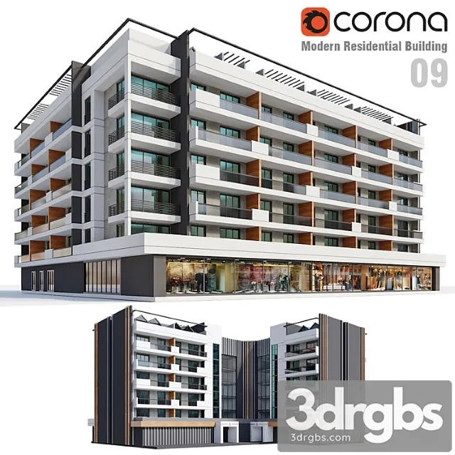 Modern Residential Building 09 3D Model Download