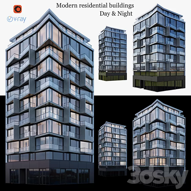 Modern residential building 2 3D Model