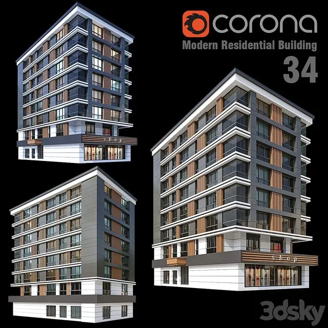 Modern Residential Building 34 3D Model