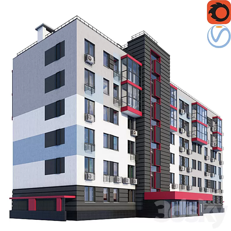 Modern residential building 3D Model
