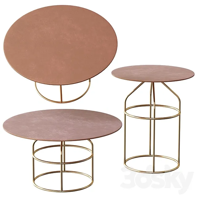 Modern Round Coffee Table Sets Metal in Gold 3D Model