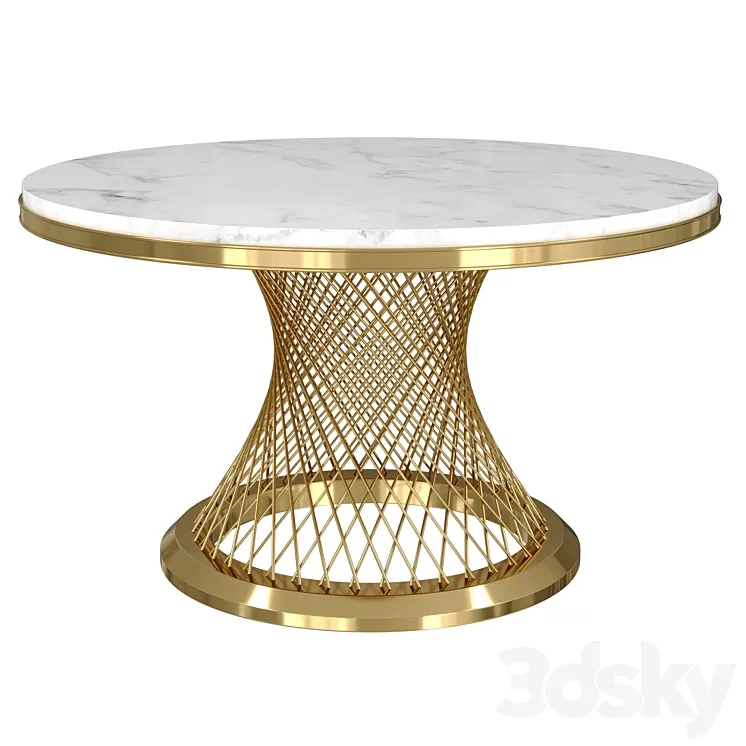 Modern Round Dining Table Stainless Steel Sintered Stone Plinth Tabletop Golden 3D Model Free Download