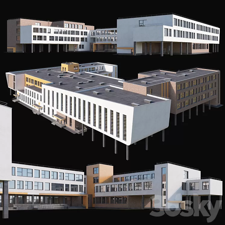 Modern school building 3D Model