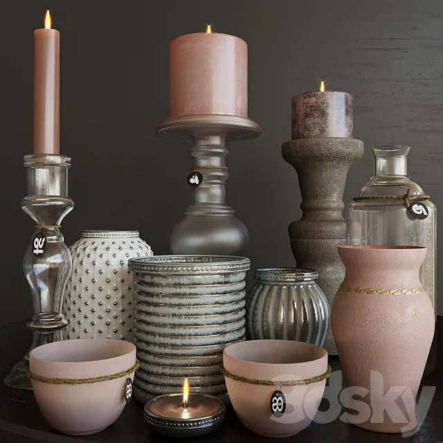 Modern set of candlesticks. candles and decor 2 3DModel