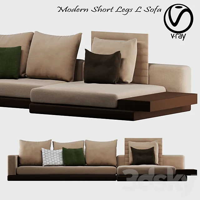 Modern Short Legs L Sofa 3DModel