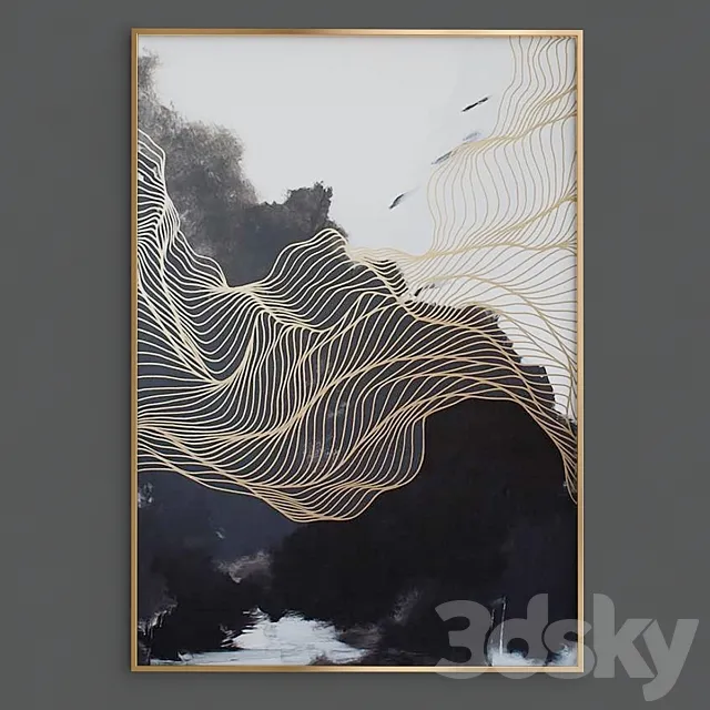 Modern simple abstract print ink gold lines Canvas Painting Picture 3D Model Modern simple abstract print ink gold lines Canvas Painting Picture 3D Model