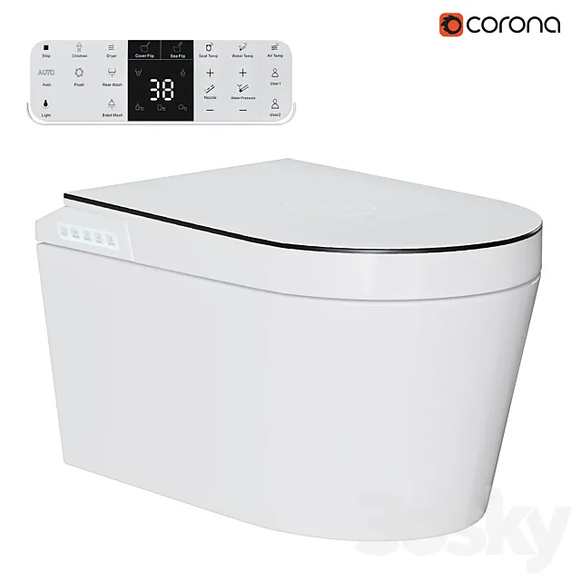 Modern Smart One-Piece Wall-Mounted Elongated Automatic Toilet 3D Model Modern Smart One-Piece Wall-Mounted Elongated Automatic Toilet 3D Model