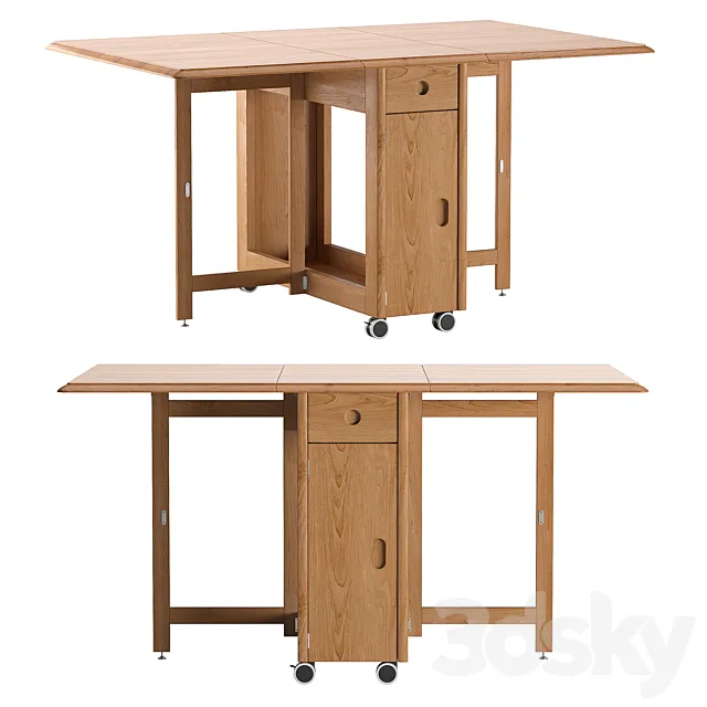 Modern Space Saving Solid Wood Folding Dining Table 3D Model