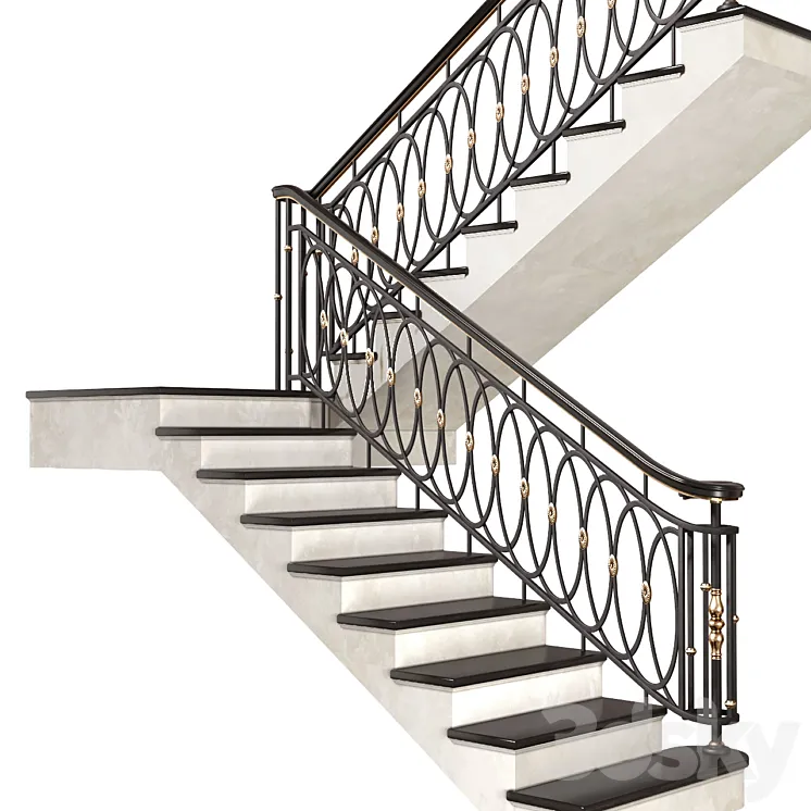 Modern stair staircase in Art Deco style. 3D Model Free Download
