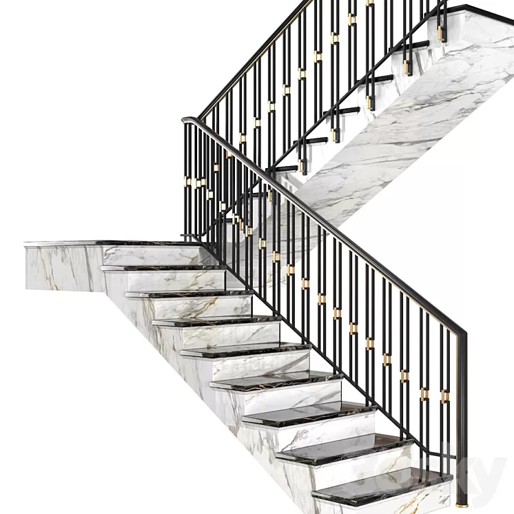 Modern stair staircase in Art Deco style. 3D Model Free Download