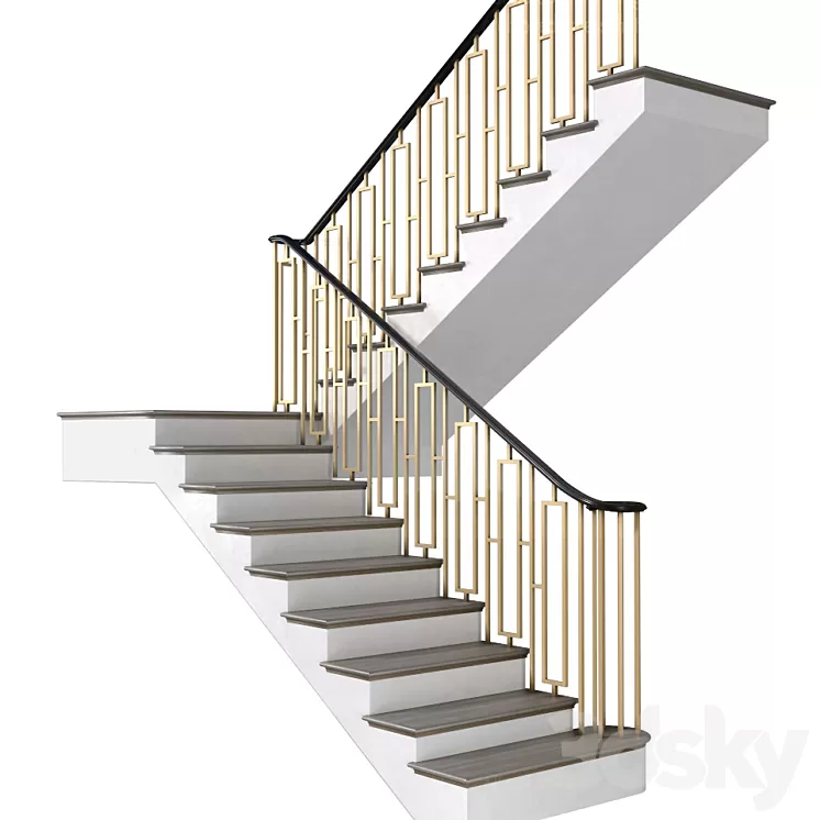 Modern staircase in Art Deco style. 3D Model Free Download