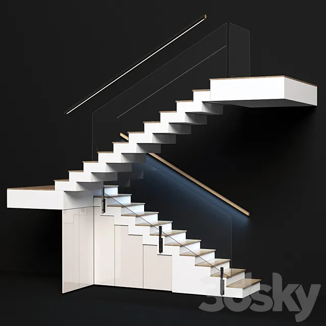 Modern staircase with built-in storage system 3D Model