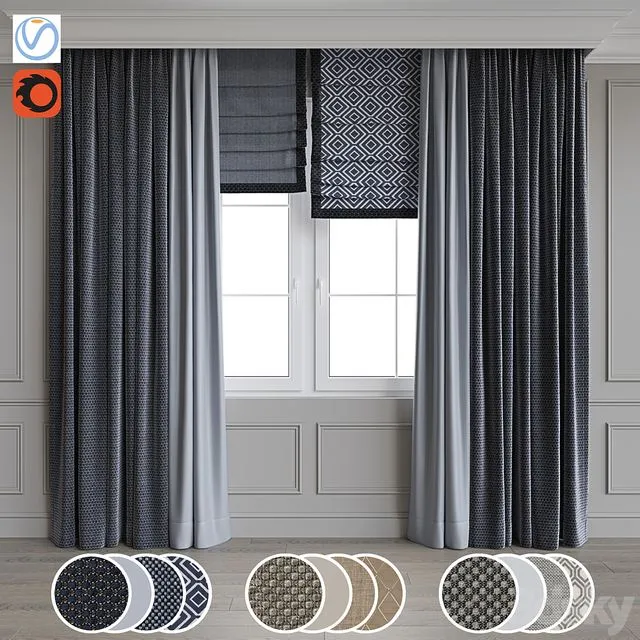 Modern style curtains 11 3D Model Modern style curtains 11 3D Model